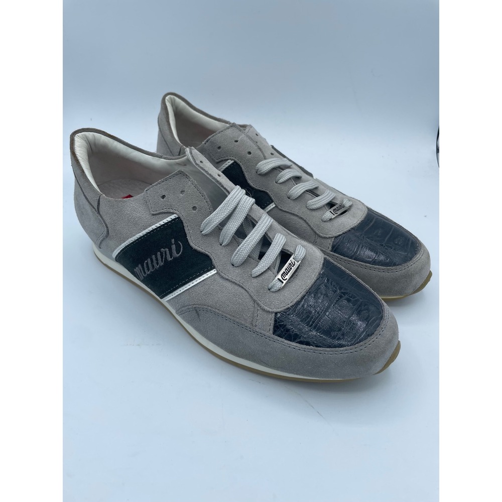 Mauri Mens Exotic Baby Crocodile Grey Suede Sneakers Made in Italy Size 9 RARE
